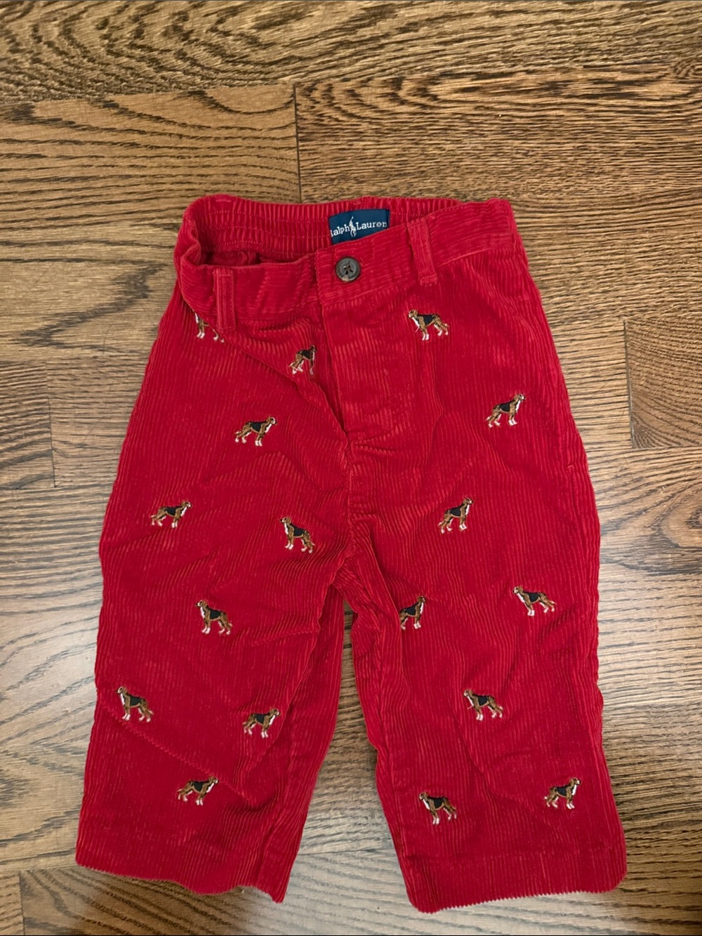 Ralph Lauren Red Corduroy Pants with Puppy Embroidery